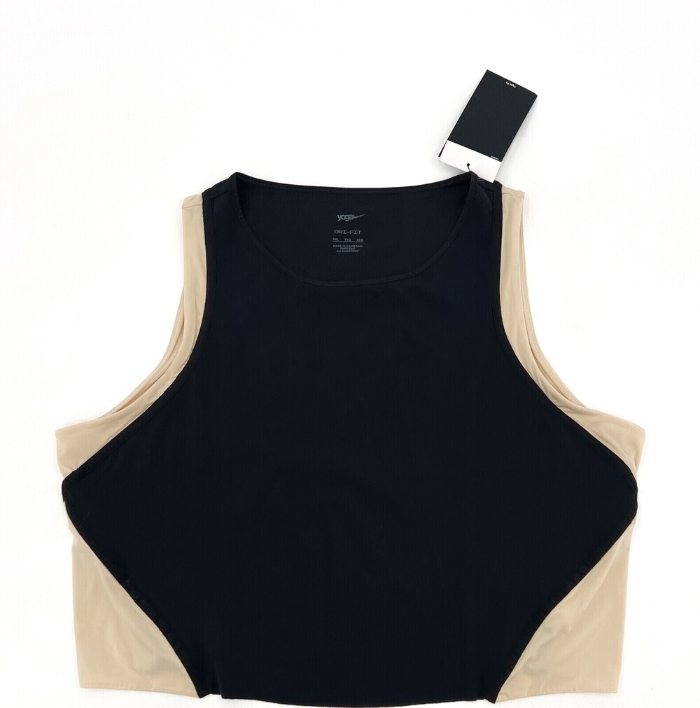 NEW Nike Yoga Shirt Womens 2XL Black Nude Cropped Tank Sleeveless Active